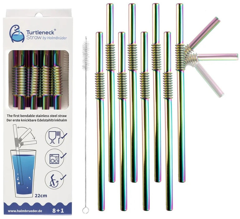 Edelstahl Trinkhalme Biegbar Rainbow 8er Set 22cm von Turtleneck Straw