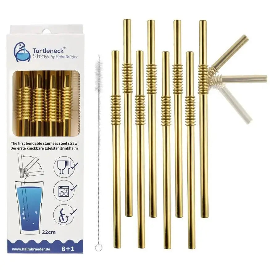Edelstahl Trinkhalme Biegbar Gold 8er Set 22cm von Turtleneck Straw