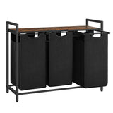 Wäschekorb mit 3 Fächern und Ablage, tintenschwarz-vintagebraun von Songmics