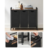 Wäschekorb mit 3 Fächern und Ablage, tintenschwarz-vintagebraun von Songmics