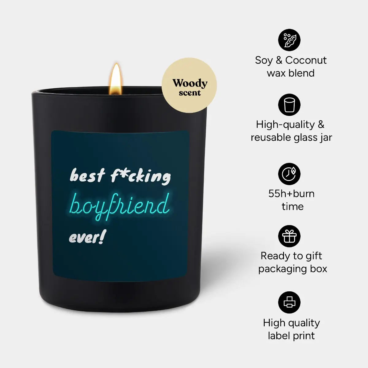 Duftkerze Schwarz Woody best fcking boyfriend ever von ChattyCandles