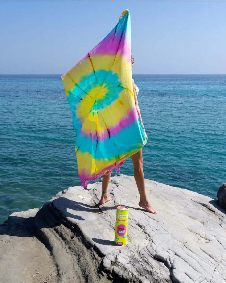 Tie Dye Strandtuch Baumwolle Hamam Strandtuch 180x100cm Batik Pink-Grün von Towel To Go