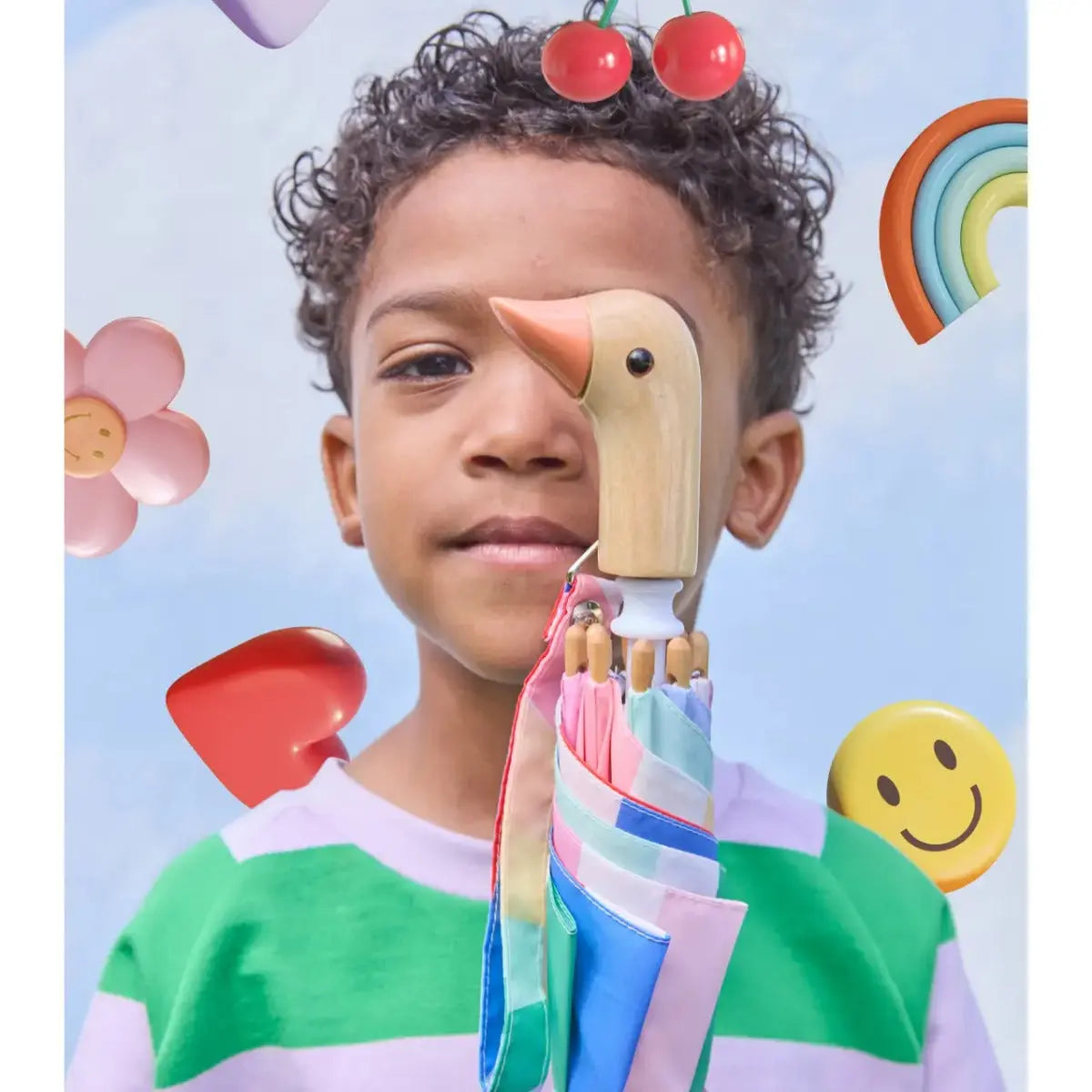 Umweltfreundlicher Kinderregenschirm aus recycelten Materialien LIMITED EDITION mit Meri Meri Design Regenbogenwirbel von Original Duckhead
