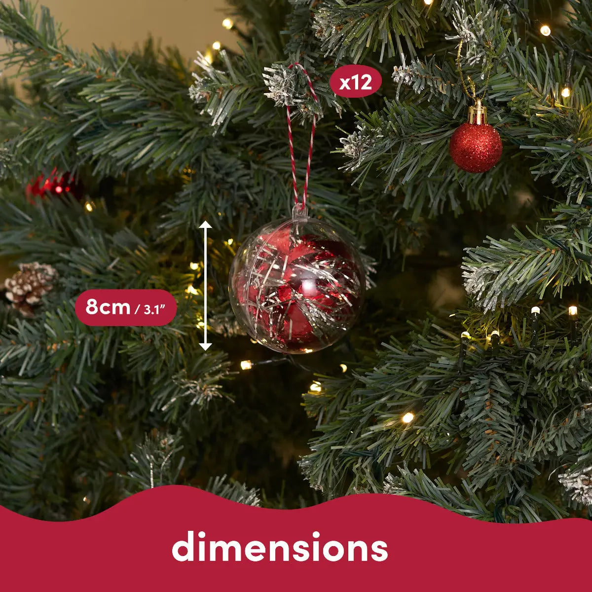 Christbaumkugel 8 cm befüllbar Kunststoff 48 Stück von Twiddlers