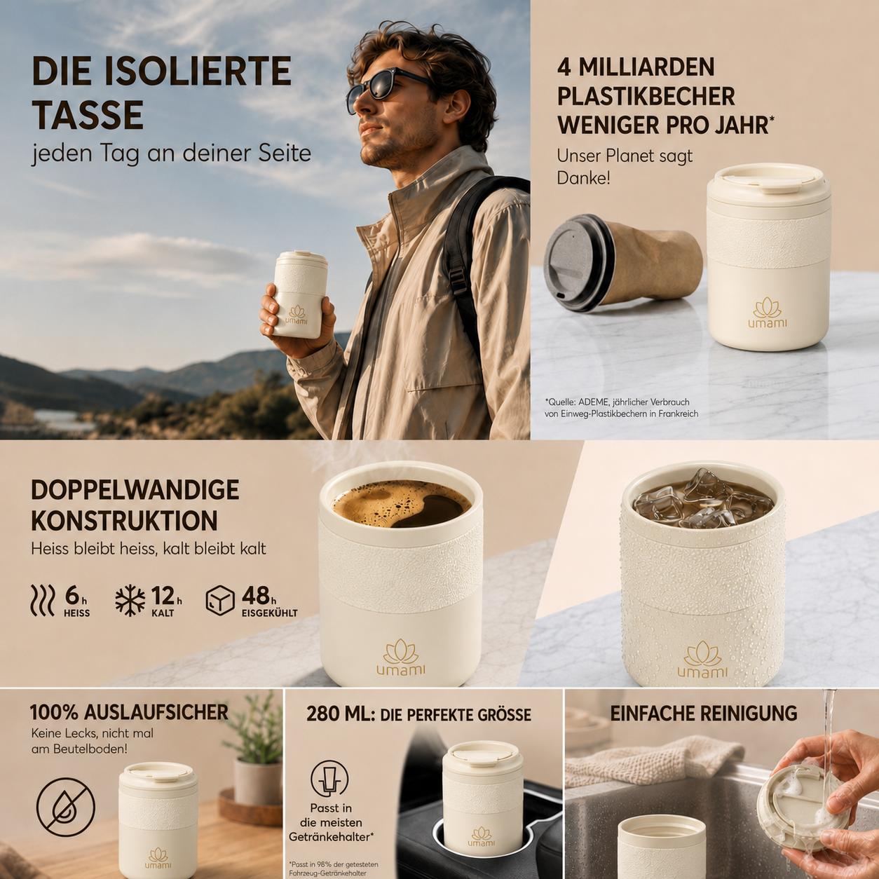 Thermobecher Creme 280 ml von Umami