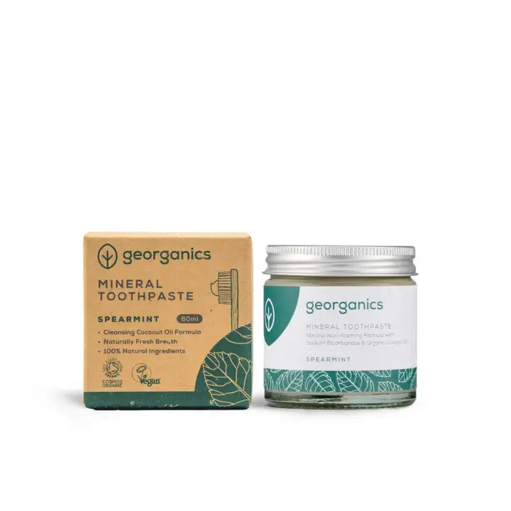 Mineralische Zahnpasta im Glas ohne Fluorid Krauseminze 60ml von Georganics