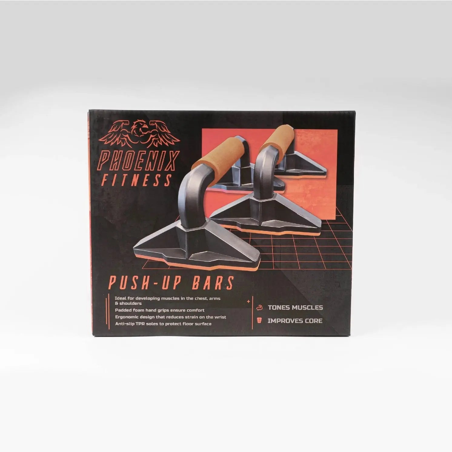 Liegestützgriffe Push-up Bars Schwarz-Orange von Phoenix Fitness
