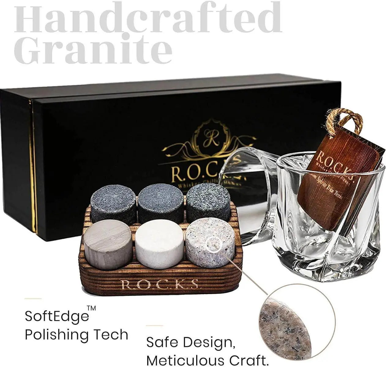 Twist Whiskeygläser mit Kühlsteinen Geschenkset von ROCKS Whiskey Chilling Stones