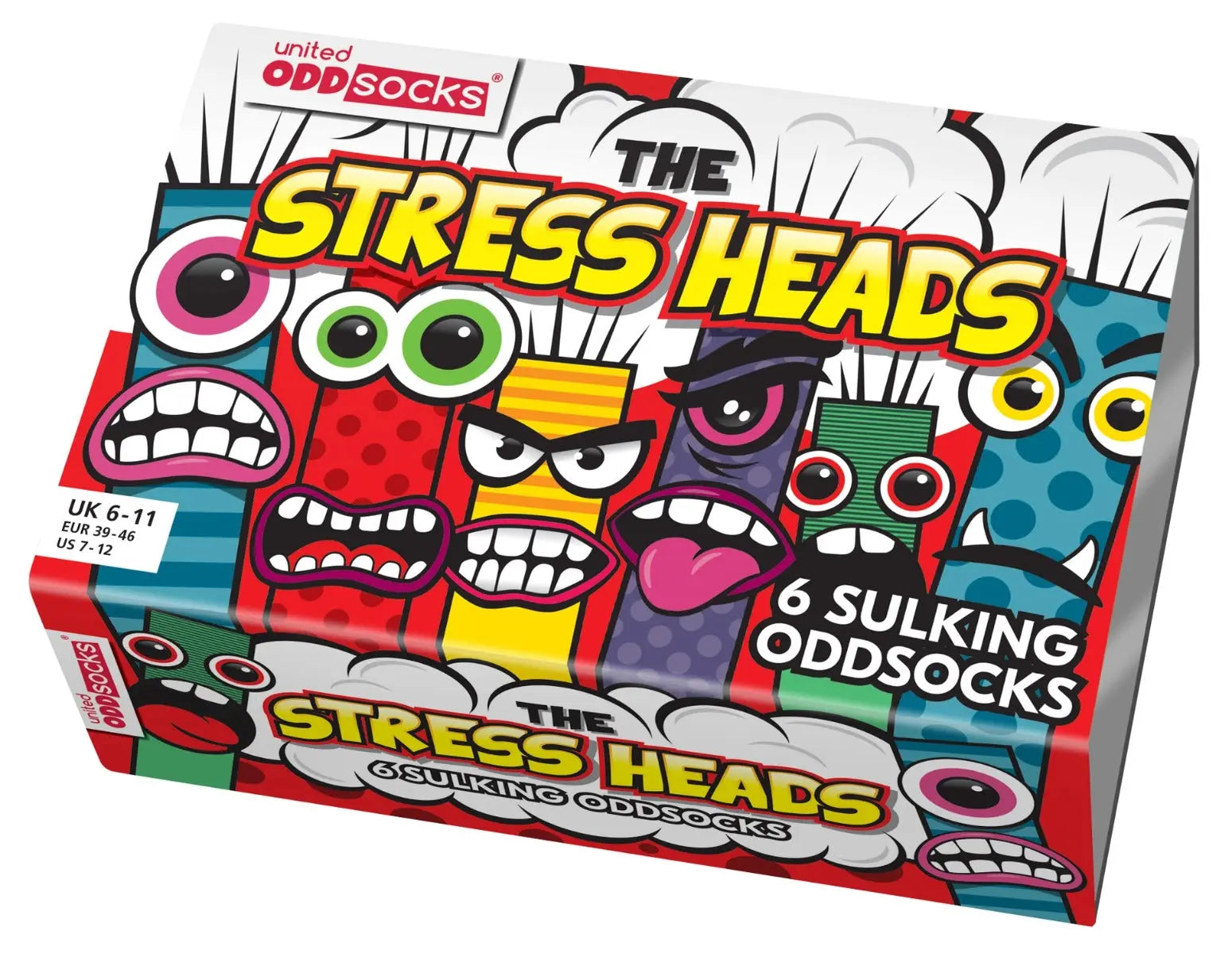 Einzelne Socken im 6er Pack, THE STRESS HEADS Bunte Monster, Gr. 39-46, mit Geschenkbox von guteszeug.ch