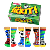 Einzelne Socken im 6er Pack, JUST KICK IT Bunte Fussbälle, Gr. 30-38, mit Geschenkbox von United Oddsocks