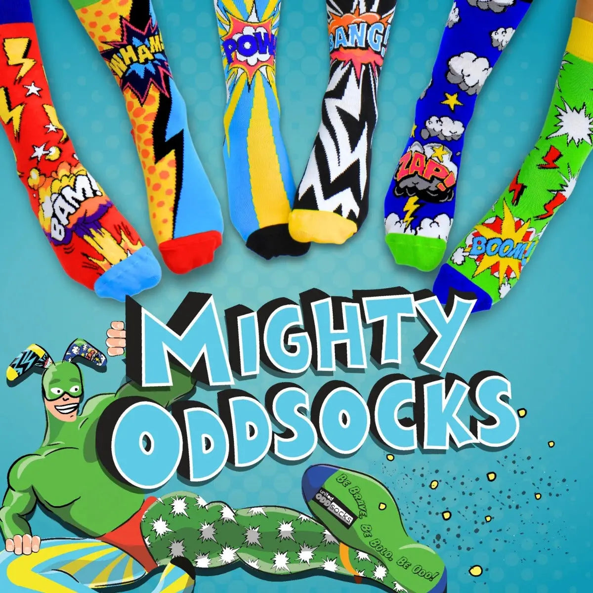 Einzelne Socken im 6er Pack, MIGHTY ODDSOCKS Bunte Comic Oddsocks, Gr. 39-46, mit Geschenkbox von guteszeug.ch