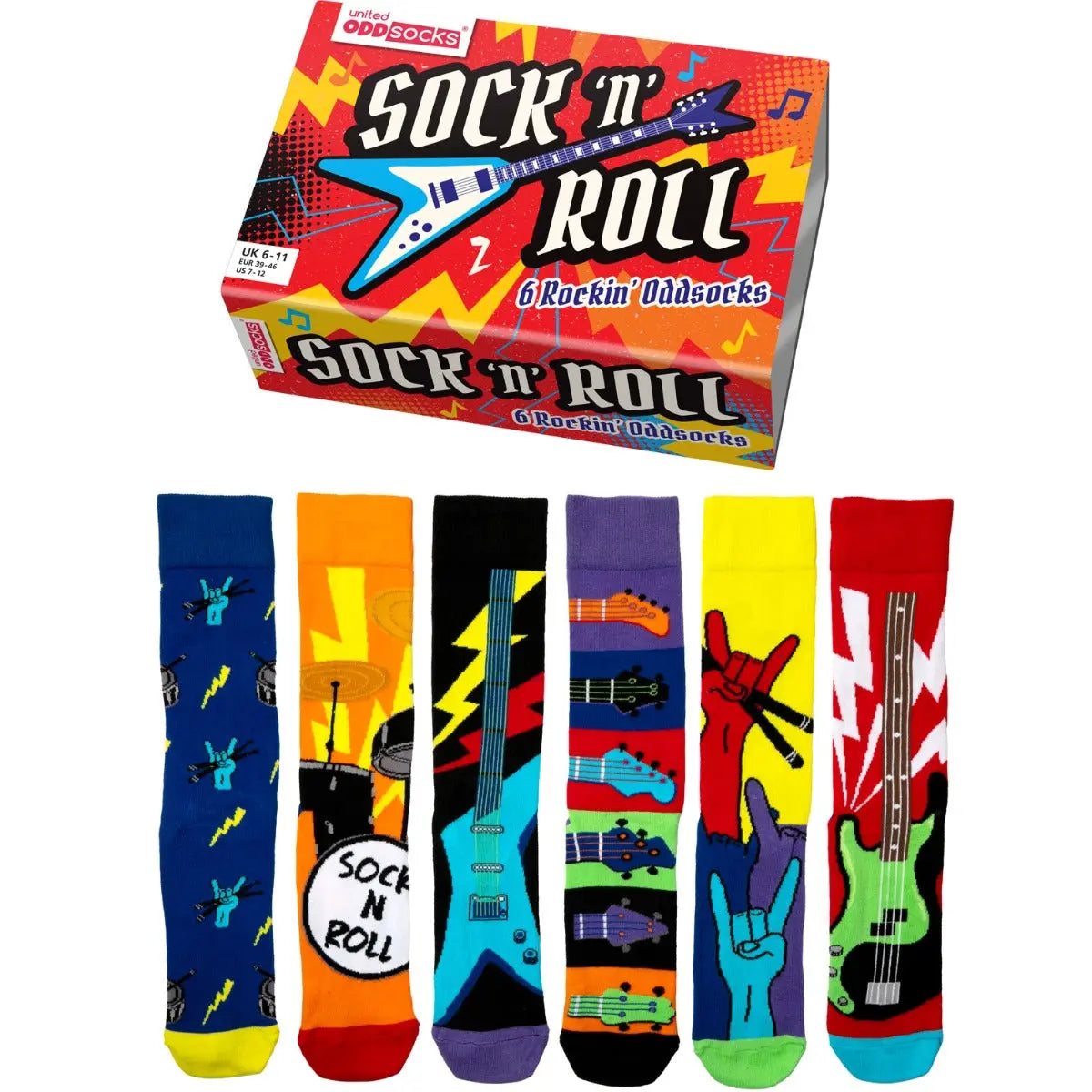 Einzelne Socken im 6er Pack, SOCK ‘N’ ROLL Rock Oddsocks, Gr. 39-46, mit Geschenkbox von guteszeug.ch