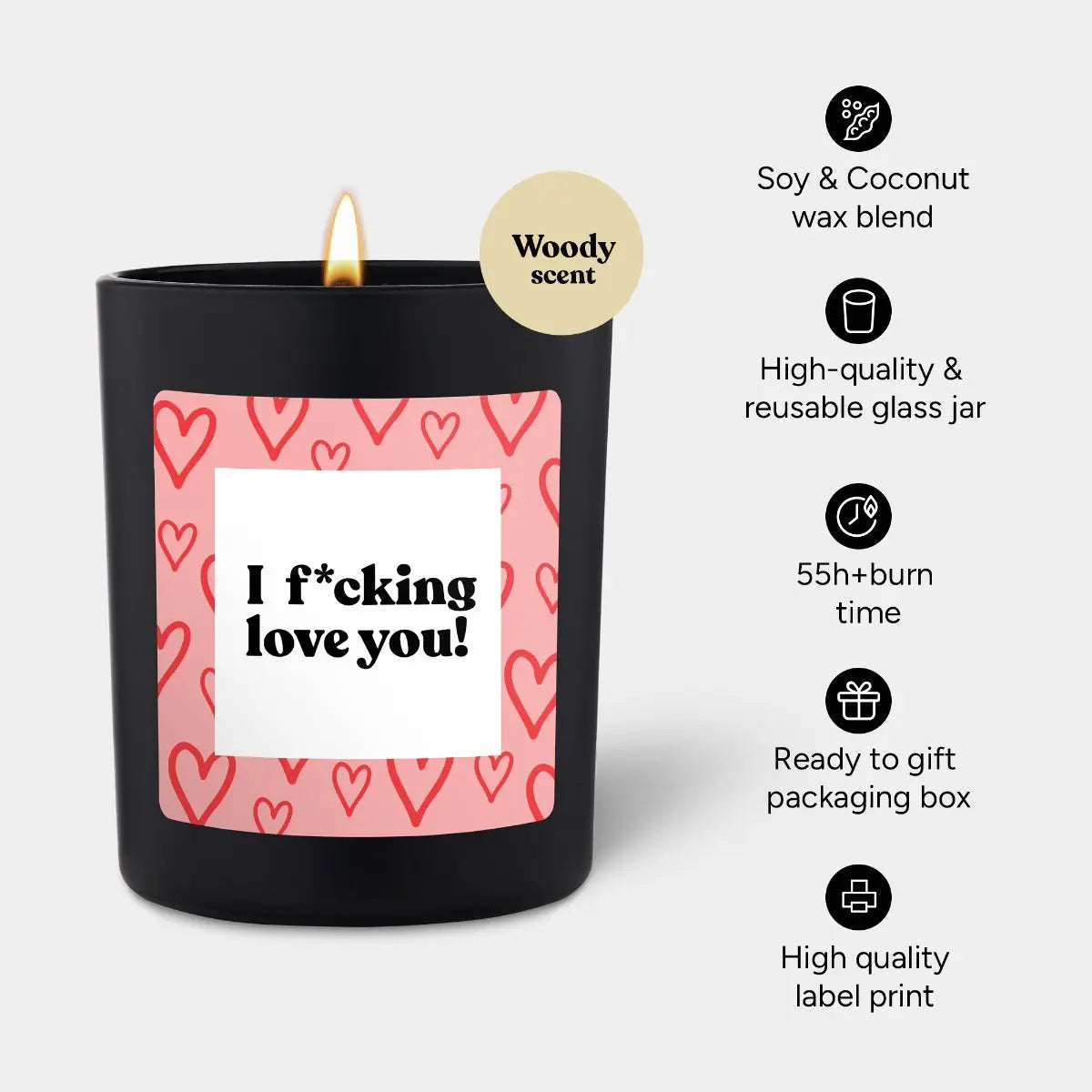 Duftkerze Schwarz Woody I fcking love you von ChattyCandles