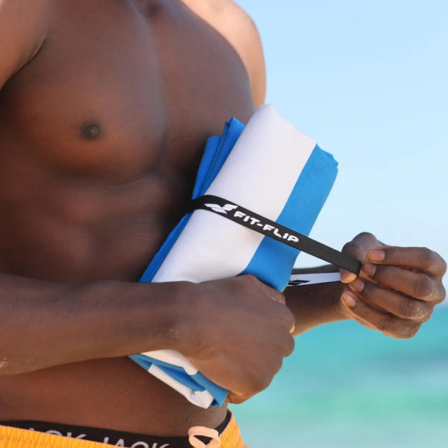 Strandtuch XXL Mikrofaser schnelltrocknendes Badetuch 160x90cm Himmelblau - Weiss von Fit-Flip