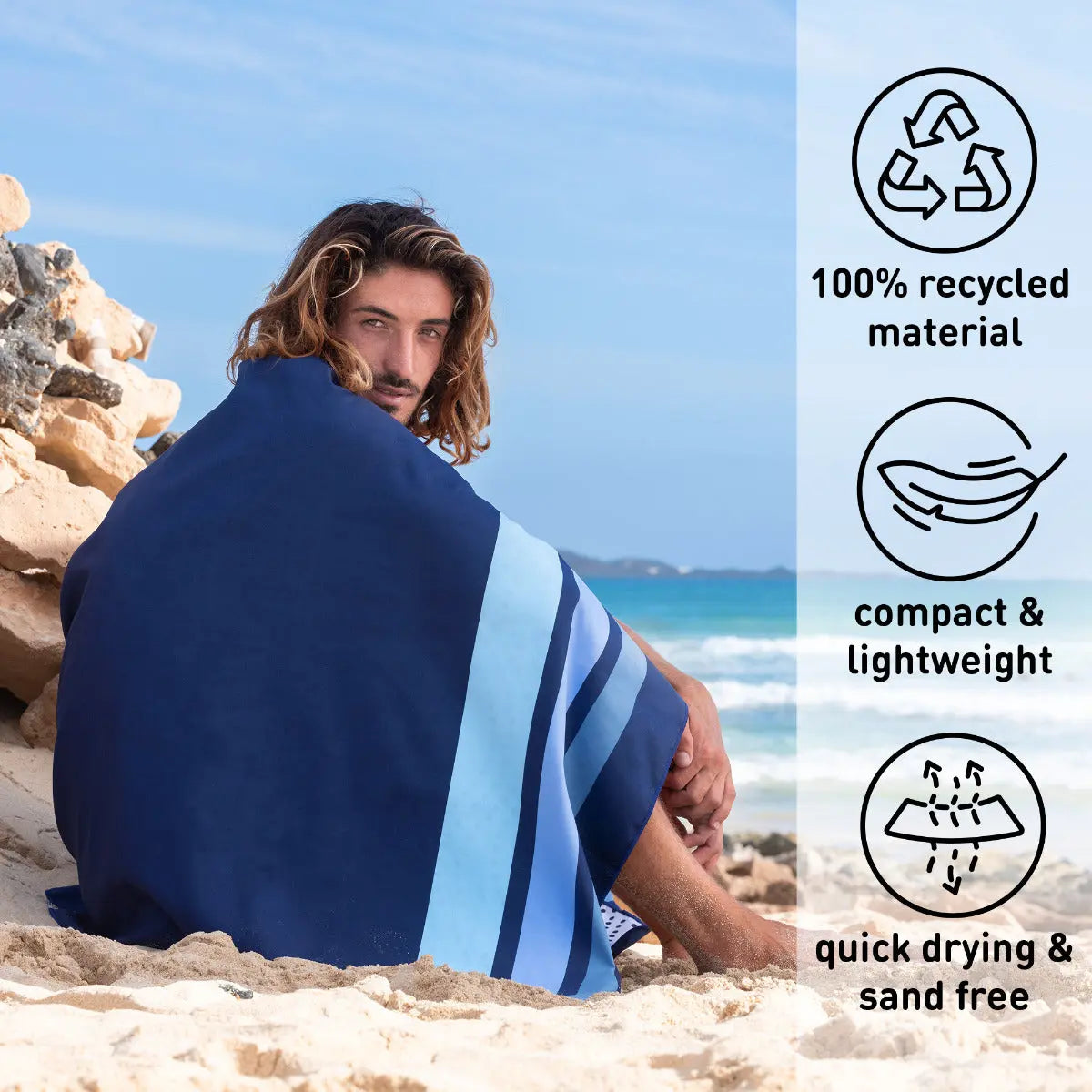 Strandtuch XXL Mikrofaser schnelltrocknendes Badetuch 200x90cm Clean Stripes von Fit-Flip