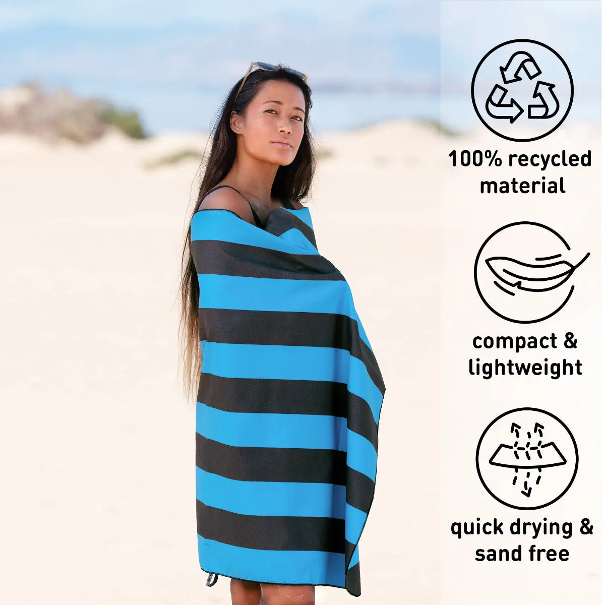 Strandtuch XXL Mikrofaser schnelltrocknendes Badetuch 160x90cm Blau - Dunkelgrau von Fit-Flip