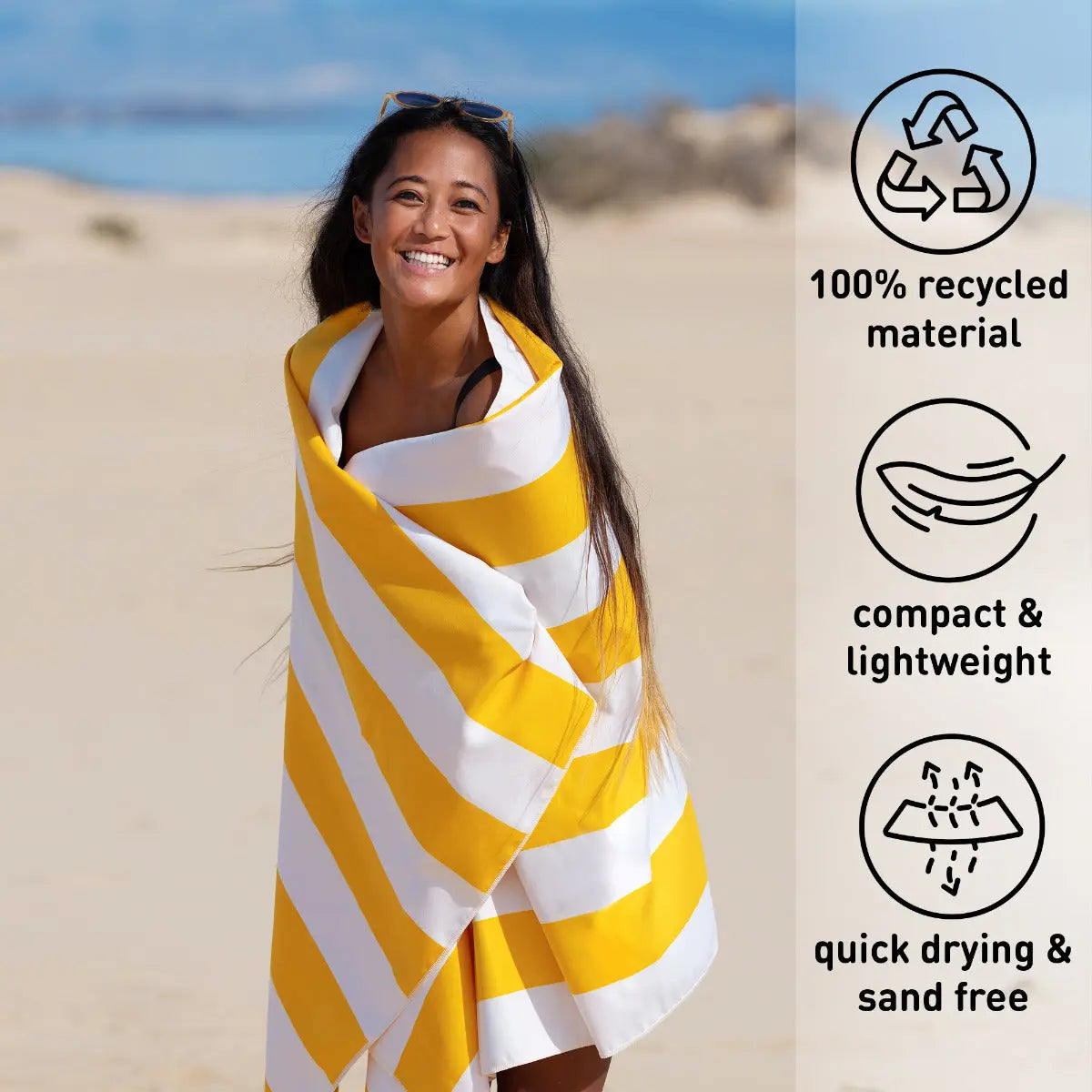 Strandtuch XXL Mikrofaser schnelltrocknendes Badetuch 160x90cm Zitronengelb - Weiss von Fit-Flip