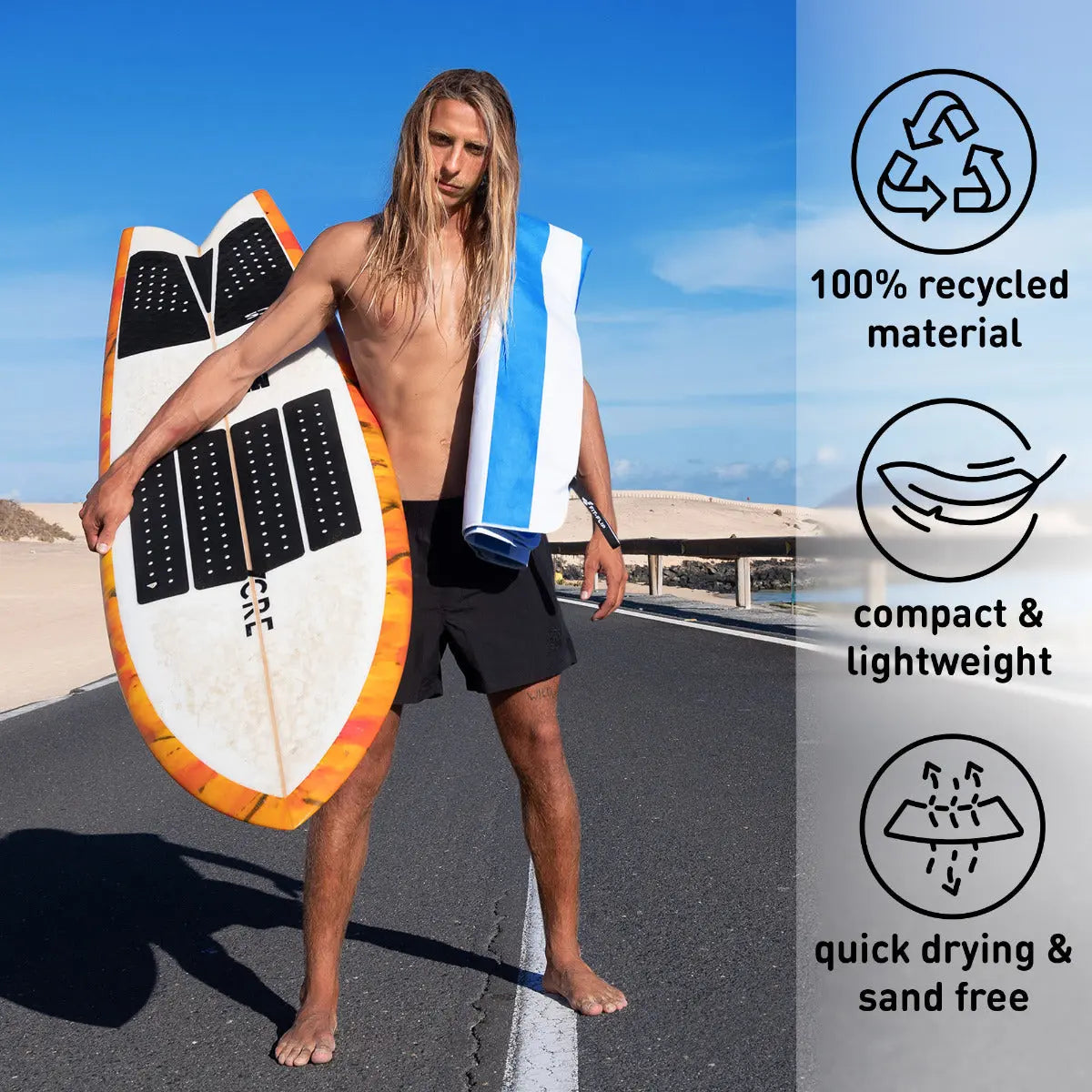 Strandtuch XXL Mikrofaser schnelltrocknendes Badetuch 160x90cm Himmelblau - Weiss von Fit-Flip