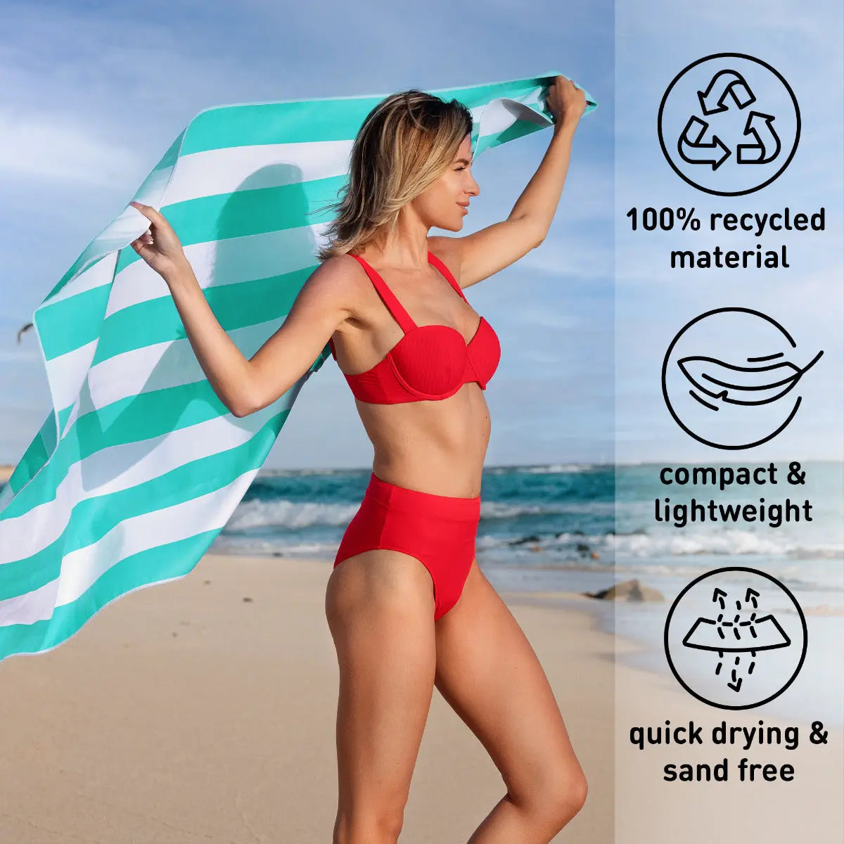 Strandtuch XXL Mikrofaser schnelltrocknendes Badetuch 200x90cm Türkis - Weiss von Fit-Flip