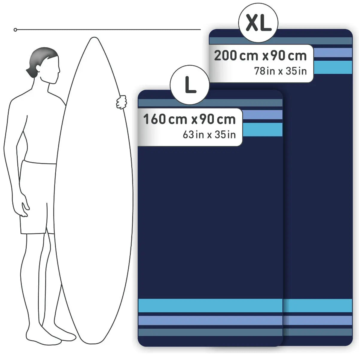 Strandtuch XXL Mikrofaser schnelltrocknendes Badetuch 200x90cm Clean Stripes von Fit-Flip