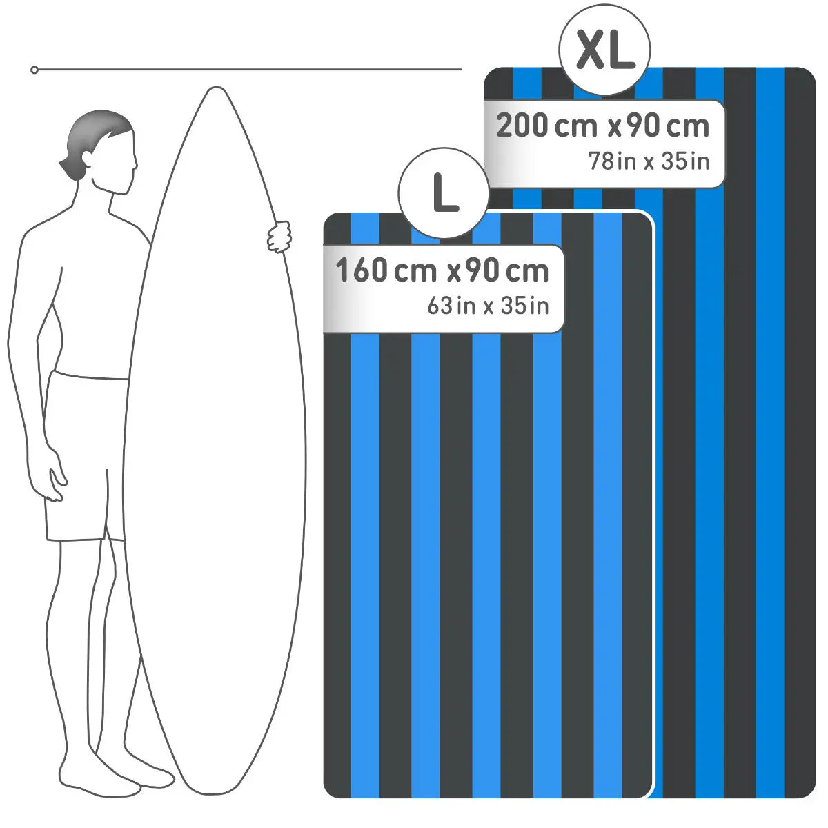 Strandtuch XXL Mikrofaser schnelltrocknendes Badetuch 200x90cm Blau - Dunkelgrau von Fit-Flip