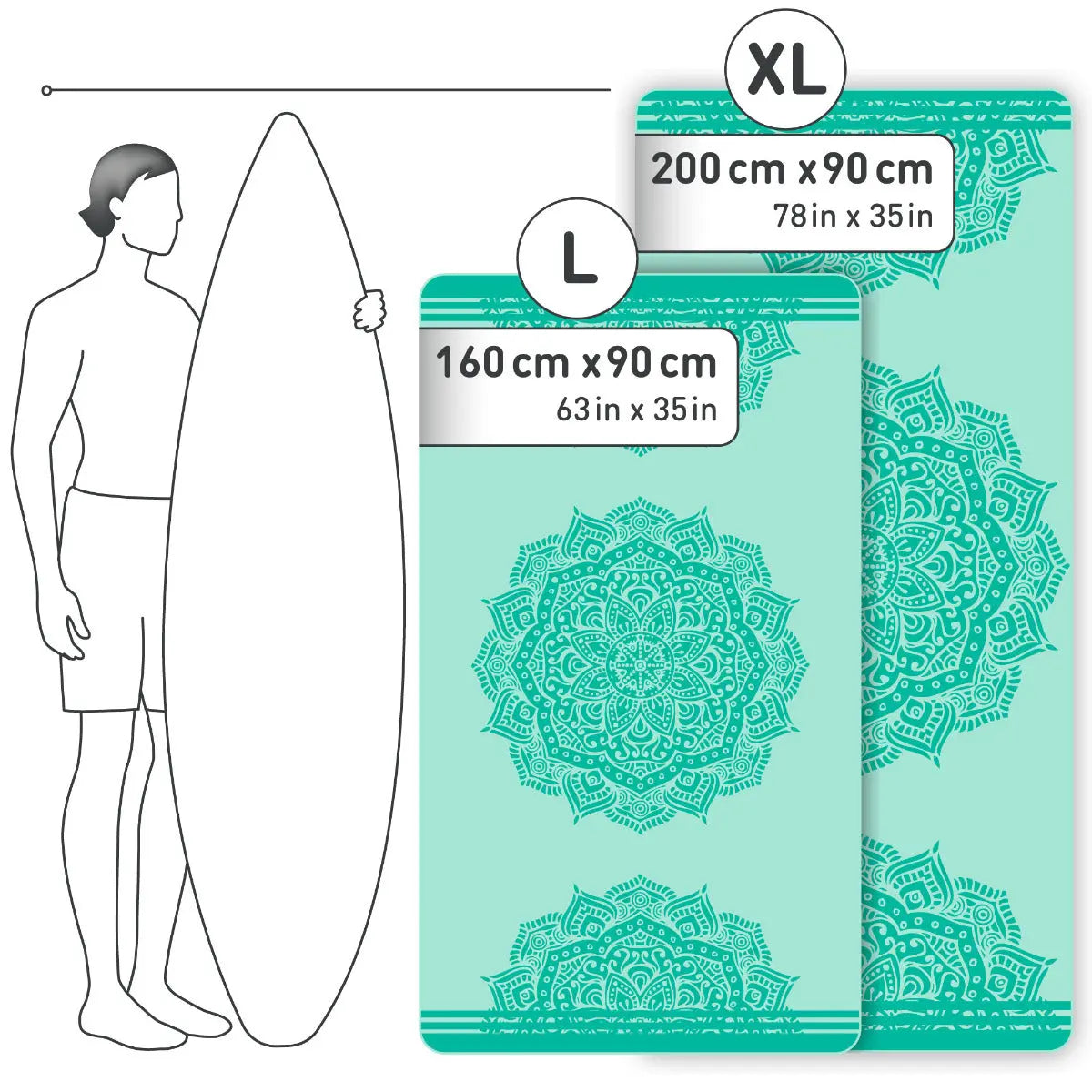 Strandtuch XXL Mikrofaser schnelltrocknendes Badetuch 200x90cm Mandala von Fit-Flip