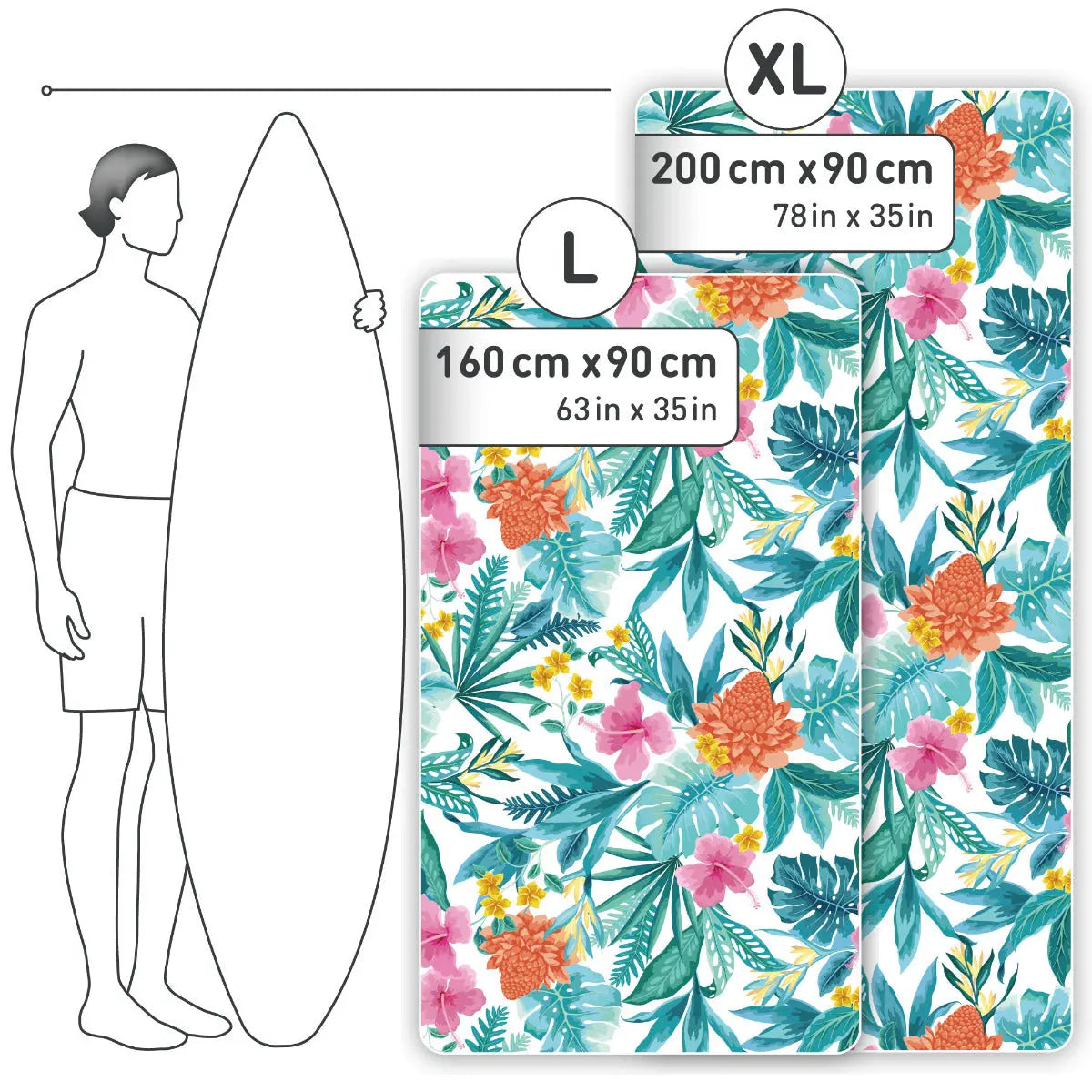 Strandtuch XXL Mikrofaser schnelltrocknendes Badetuch 200x90cm Tropic Flowers von Fit-Flip