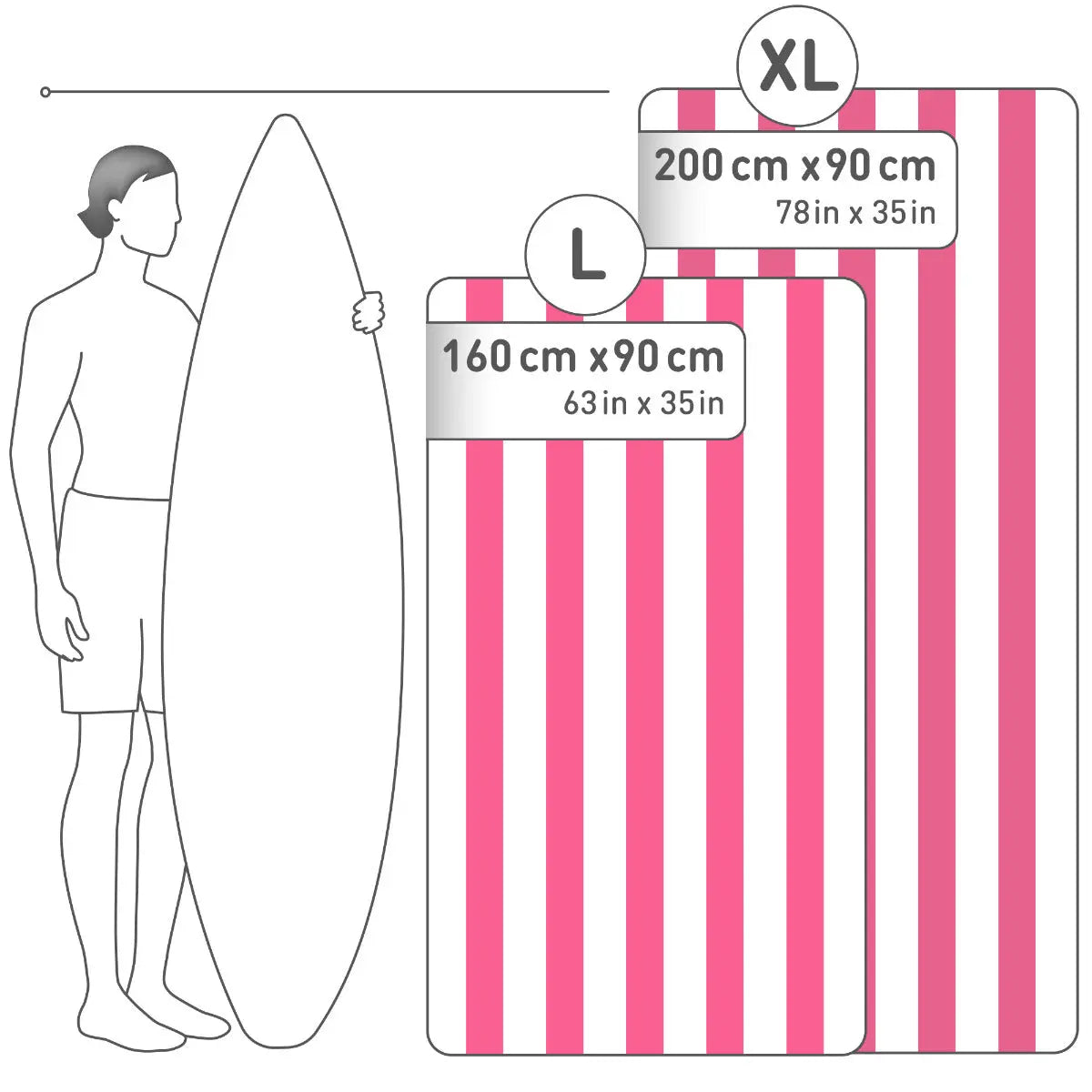 Strandtuch XXL Mikrofaser schnelltrocknendes Badetuch 200x90cm Pink - Weiss von Fit-Flip