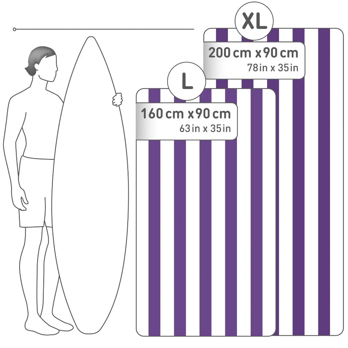 Strandtuch XXL Mikrofaser schnelltrocknendes Badetuch 200x90cm Violett - Weiss von Fit-Flip