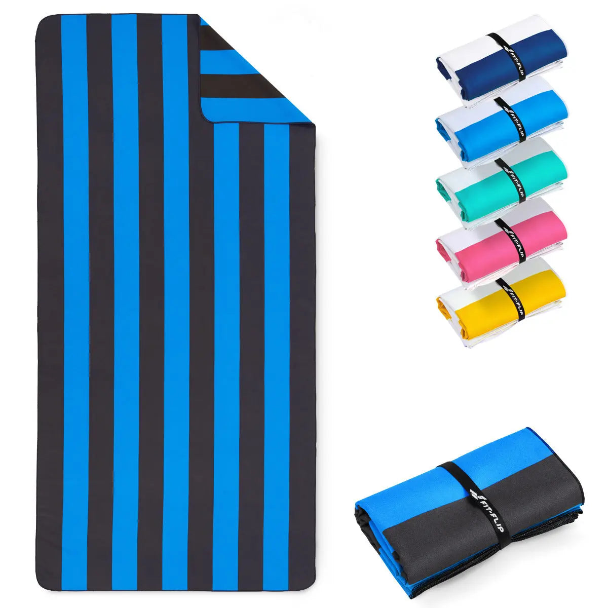 Strandtuch XXL Mikrofaser schnelltrocknendes Badetuch 160x90cm Blau - Dunkelgrau von Fit-Flip