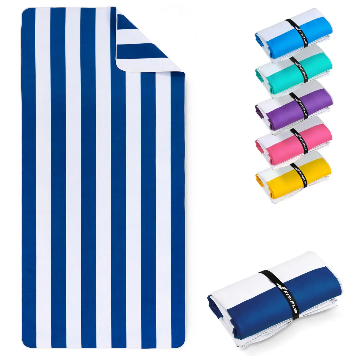 Strandtuch XXL Mikrofaser schnelltrocknendes Badetuch 200x90cm Marineblau - Weiss von Fit-Flip