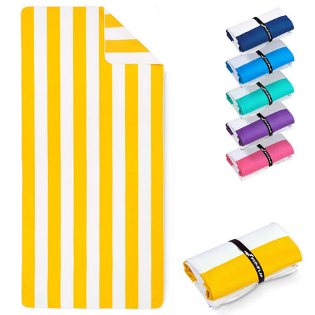 Strandtuch XXL Mikrofaser schnelltrocknendes Badetuch 160x90cm Zitronengelb - Weiss von Fit-Flip