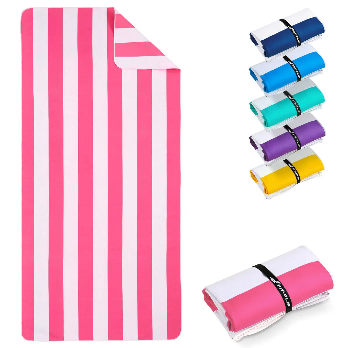 Strandtuch XXL Mikrofaser schnelltrocknendes Badetuch 200x90cm Pink - Weiss von Fit-Flip