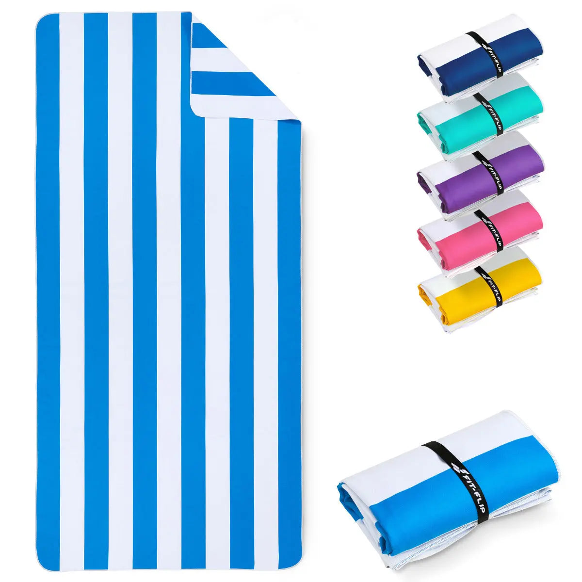 Strandtuch XXL Mikrofaser schnelltrocknendes Badetuch 200x90cm Himmelblau - Weiss von Fit-Flip
