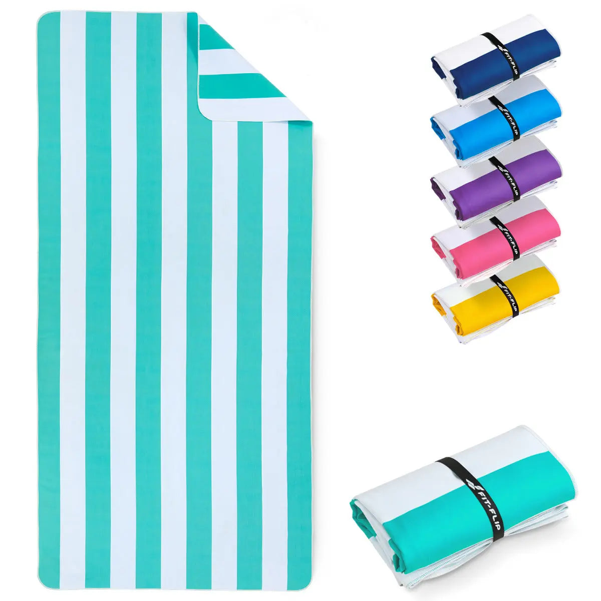 Strandtuch XXL Mikrofaser schnelltrocknendes Badetuch 200x90cm Türkis - Weiss von Fit-Flip