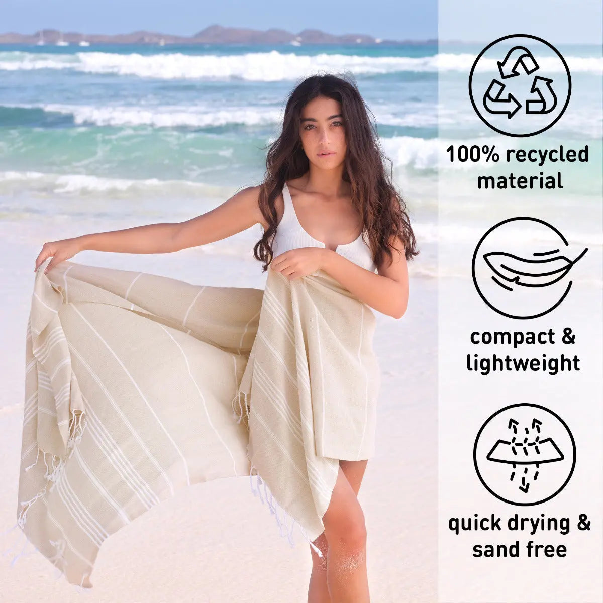 Hamamtuch Baumwolle Recycelt 100x200cm Sand - Sultan von Fit-Flip