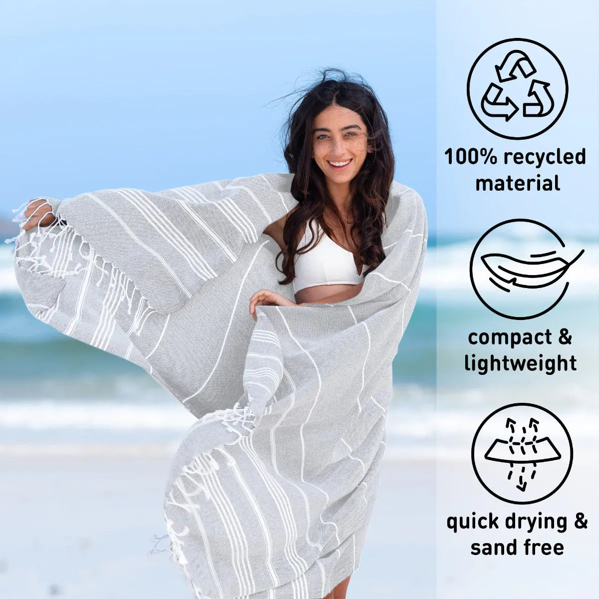 Hamamtuch Baumwolle Recycelt 100x200cm Light Grey - Sultan von Fit-Flip