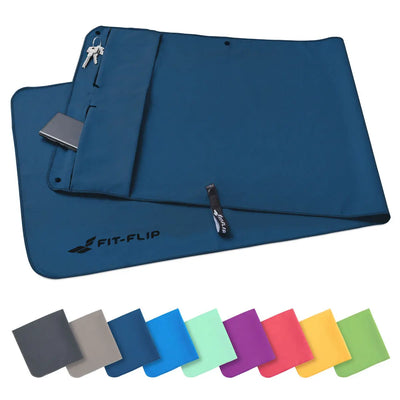 Fitnesshandtuch Mikrofaser mit Reissverschlusstasche 130x48cm Marineblau
