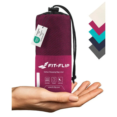 Hüttenschlafsack Baumwolle ultraleicht mit Kissenfach 90x220cm beere