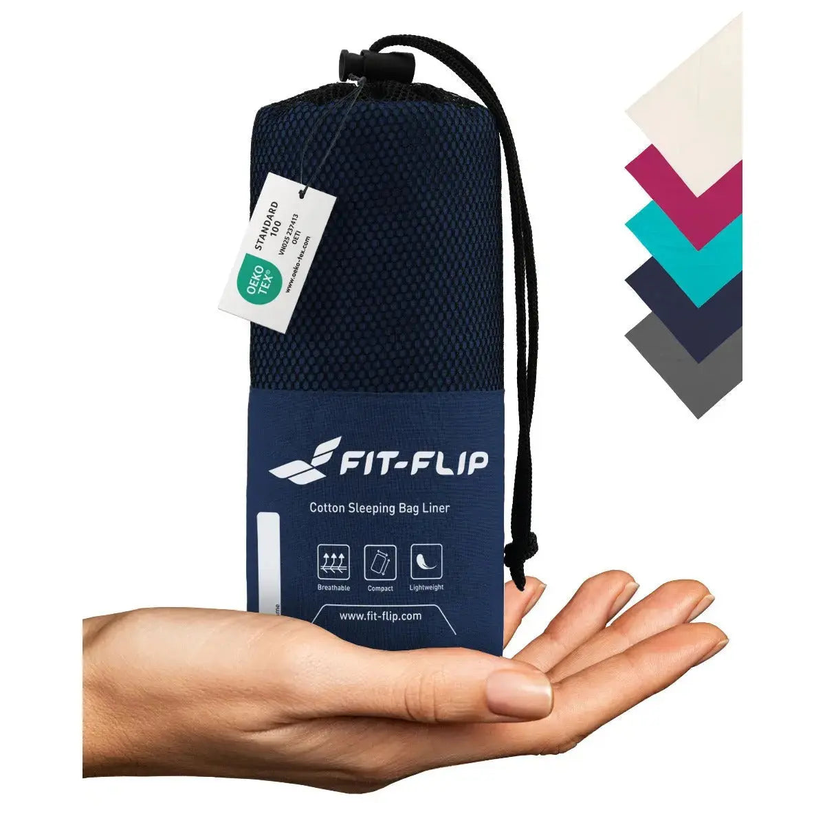 Hüttenschlafsack Baumwolle ultraleicht mit Kissenfach 90x220cm marine von Fit-Flip