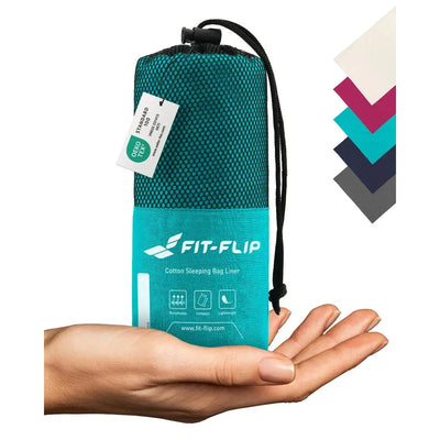 Hüttenschlafsack Baumwolle ultraleicht mit Kissenfach 90x220cm türkis