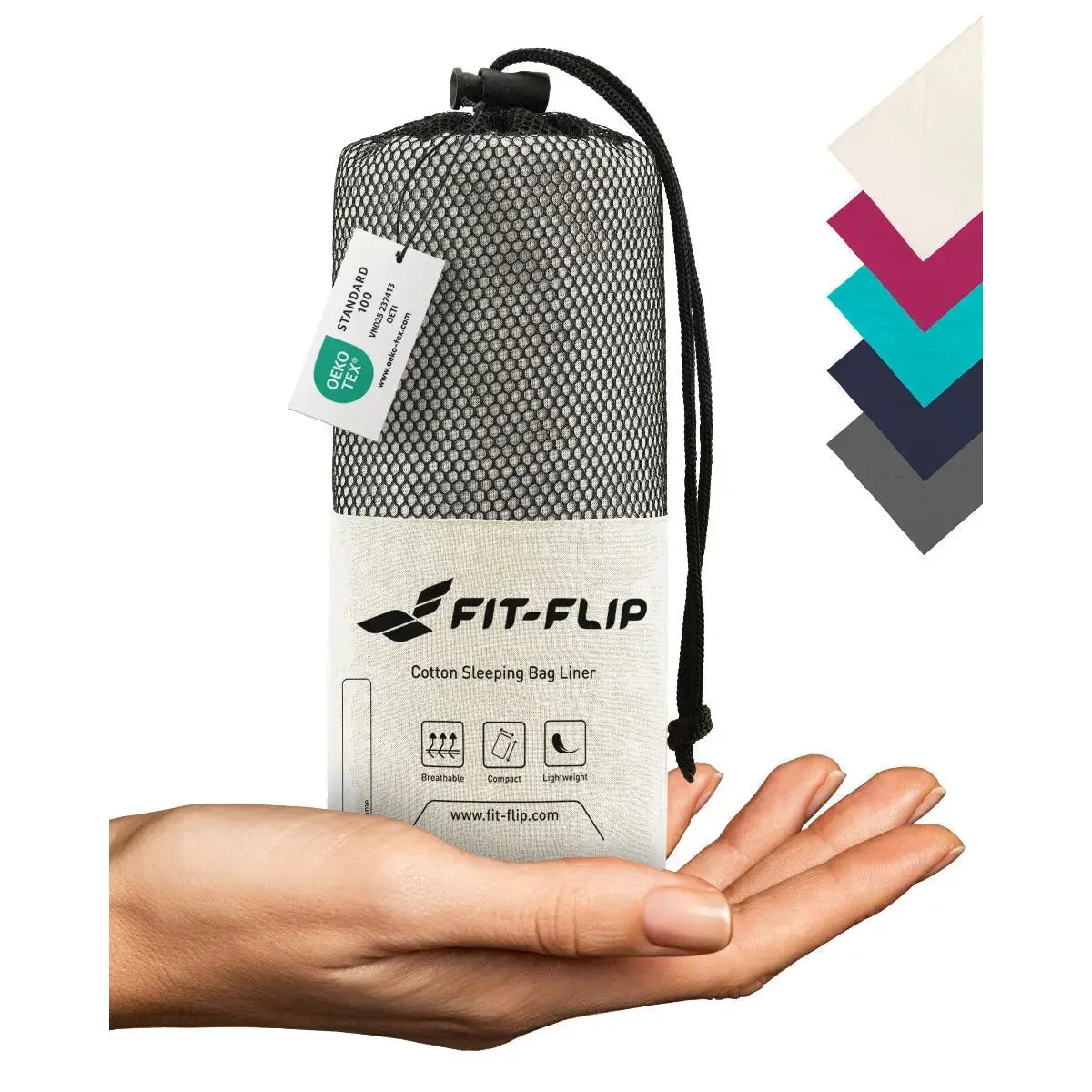 Hüttenschlafsack Baumwolle ultraleicht mit Kissenfach 90x220cm Weiss von Fit-Flip