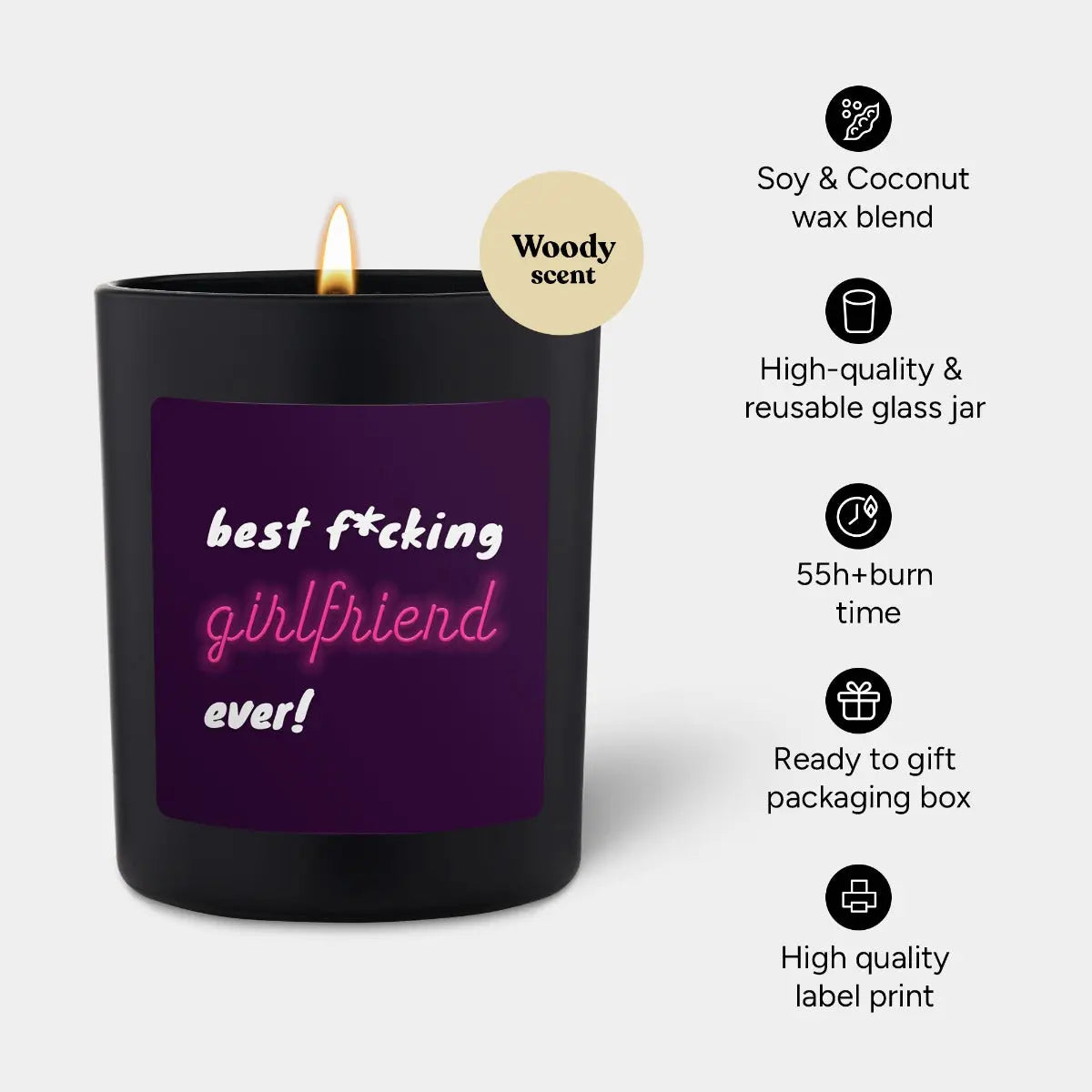 Duftkerze Schwarz Woody Best fcking girlfriend ever von ChattyCandles