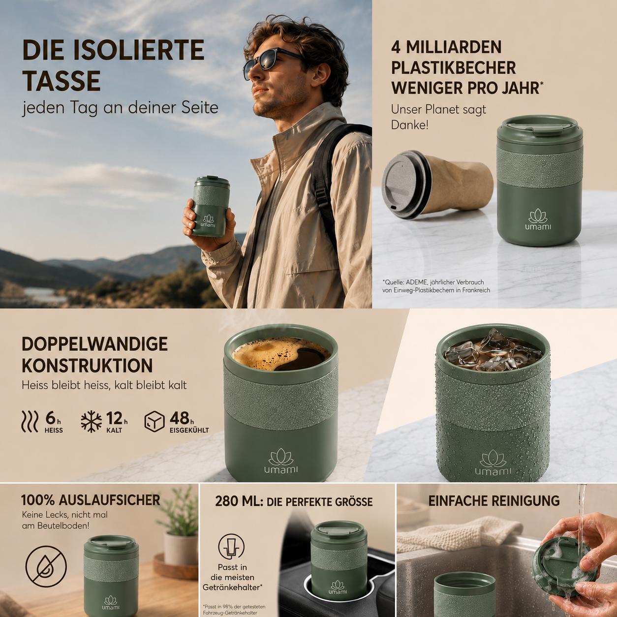 Thermobecher Grün 280 ml von Umami