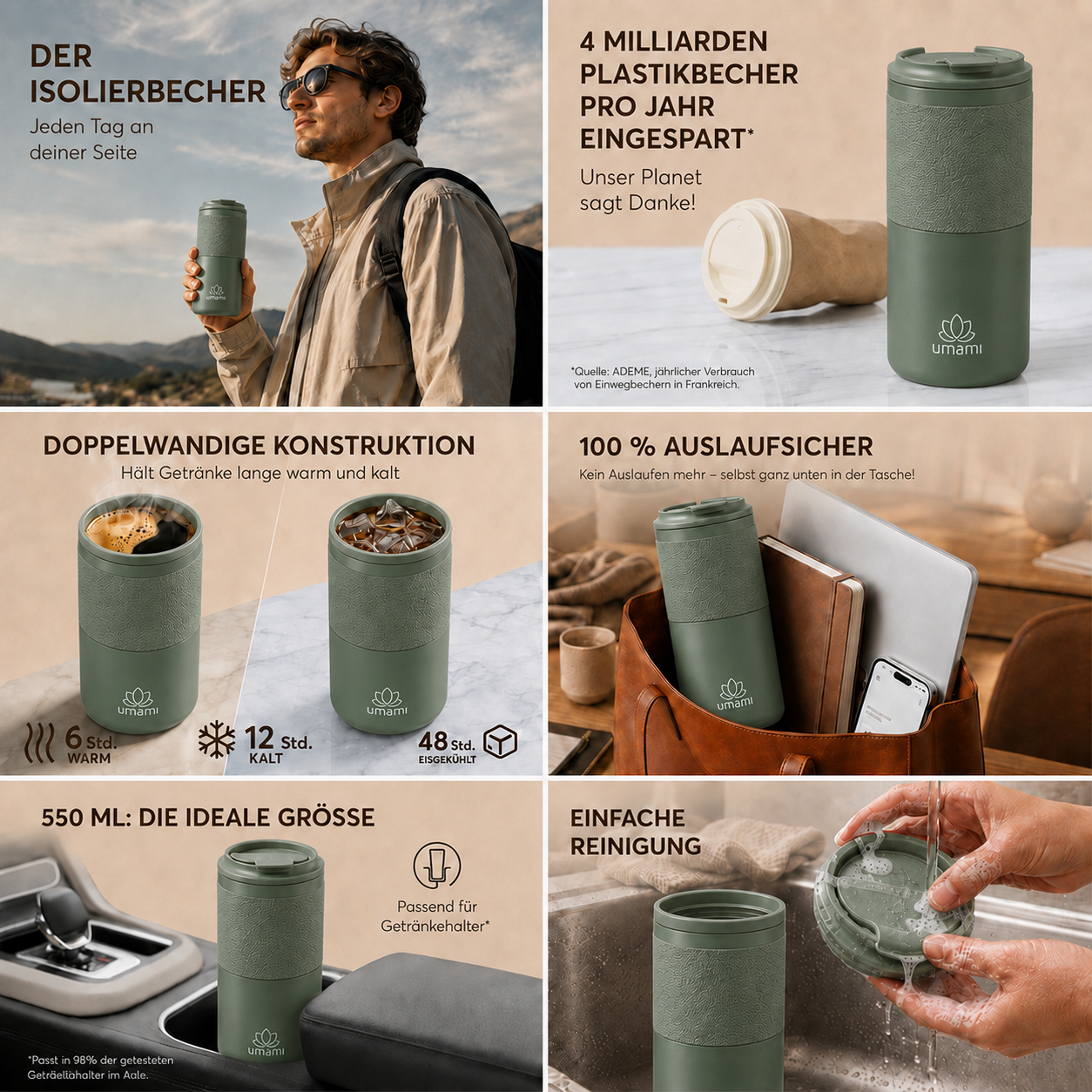 Thermobecher Grün 550 ml von Umami