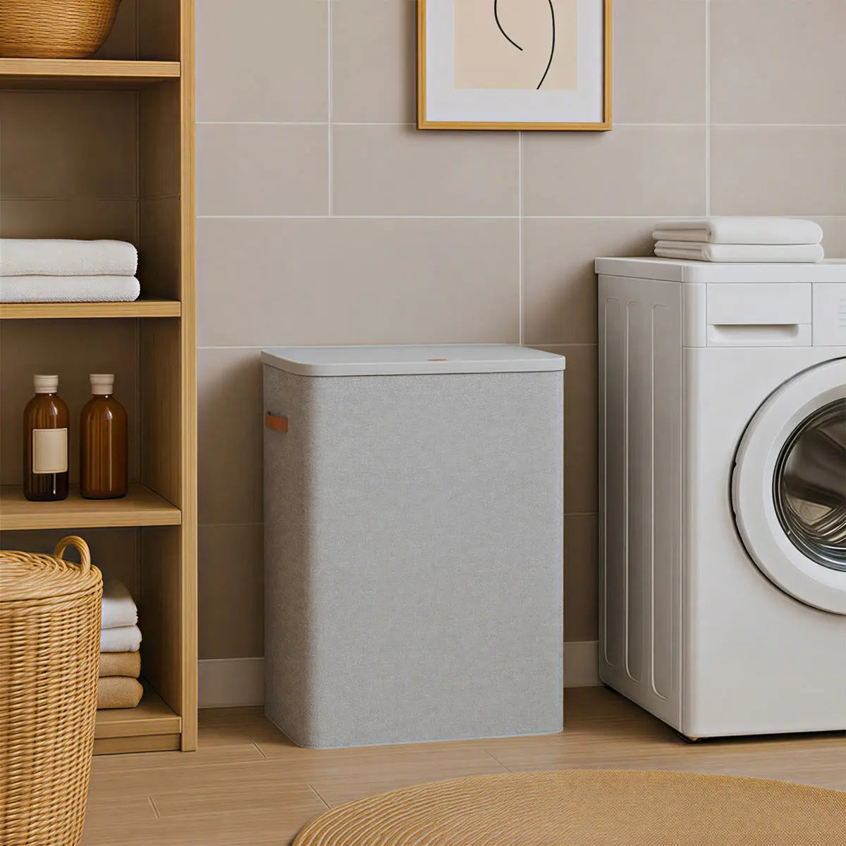 Wäschesortierer 190L 3-Fächer Grau Stoff von Songmics