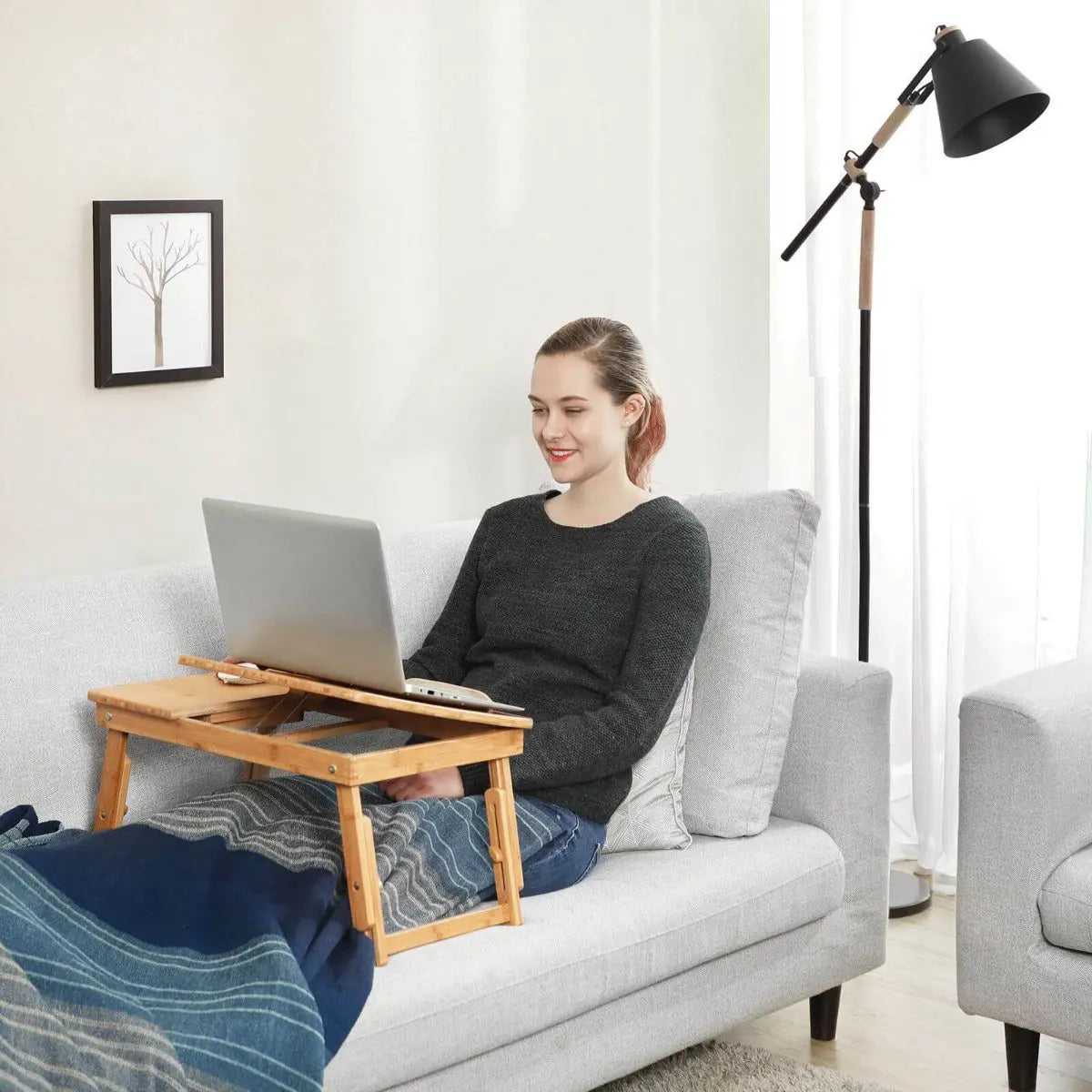 Laptopständer Notebooktisch Klappbar Höhenverstellbar Bambus von Songmics