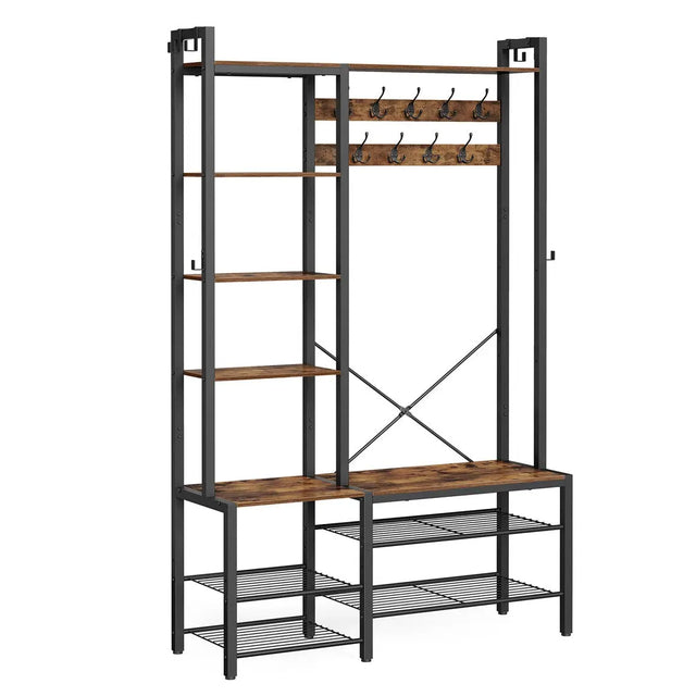 Garderobenständer mit Schuhbank Vintagebraun 4-in-1 von Songmics