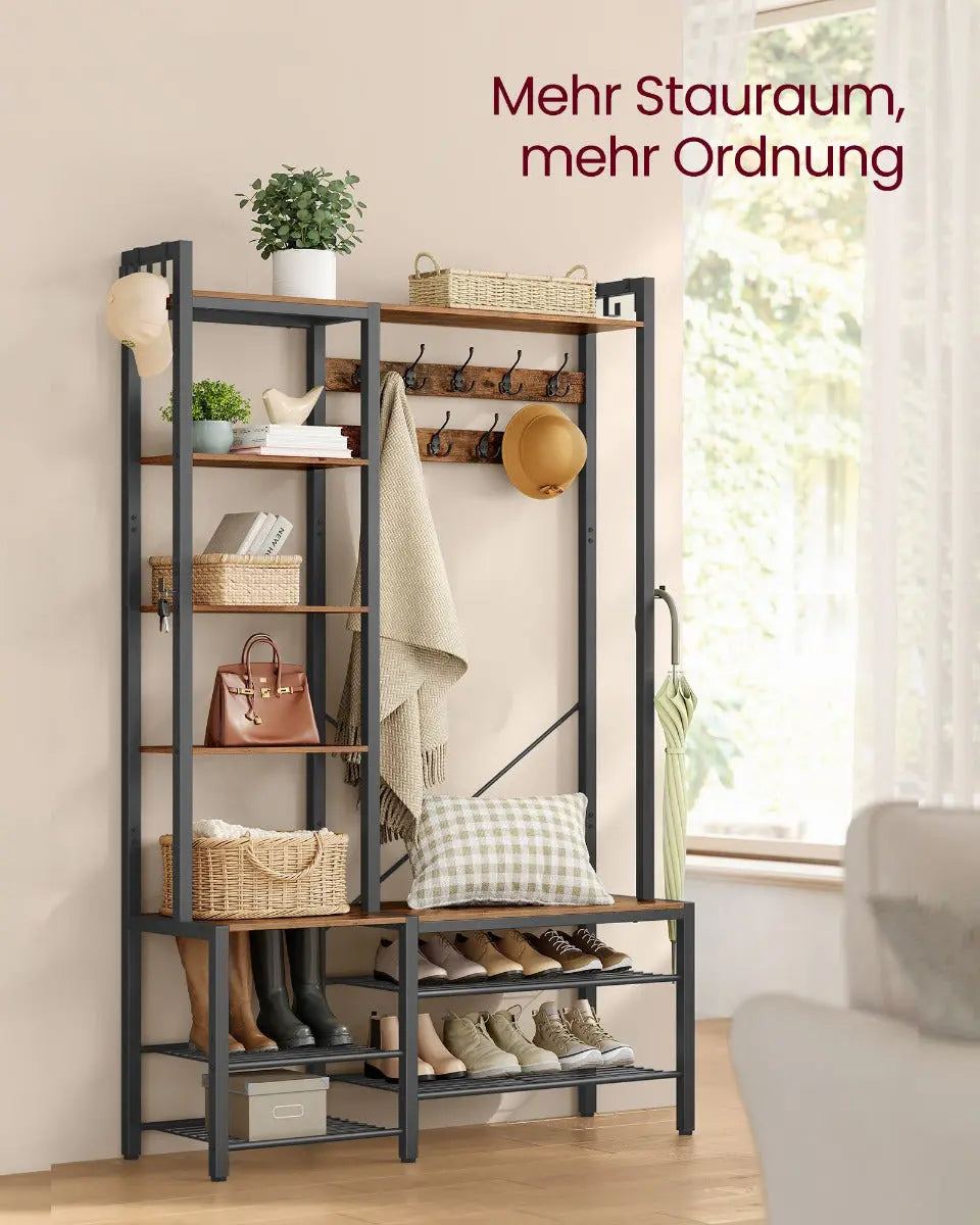 Garderobenständer mit Schuhbank Vintagebraun 4-in-1 von Songmics
