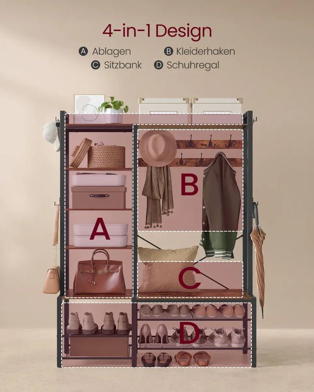 Garderobenständer mit Schuhbank Vintagebraun 4-in-1 von Songmics